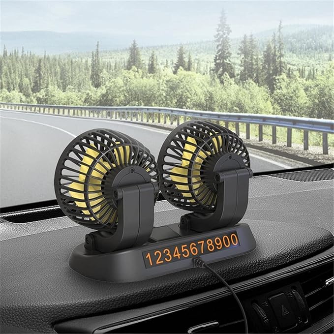 Portable 2-Head Car Cooling Fan, 12V Cigarette Lighter Plug Dashboard Fan for Vehicles Cars Trucks SUV, 360° Adjustable Heads Strong Airflow (No Battery) - Image 6