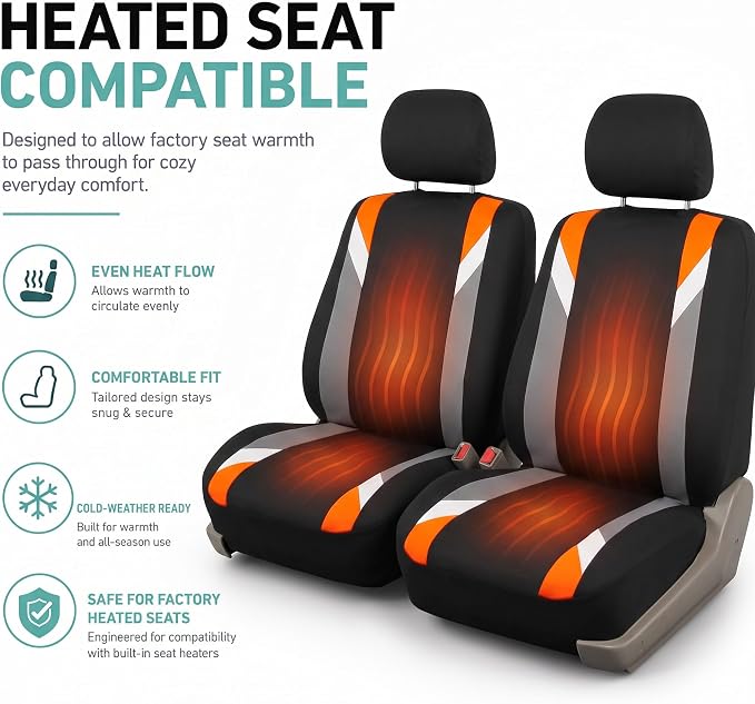FH Group Front Set Cloth Car Seat Covers for Low Back Car Seats with Removable Headrest, Universal Fit, Airbag Compatible Car Seat Cover for SUV, Sedan, Van, Orange - Image 5