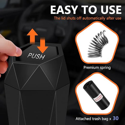 Car Trash Can with Lid, Leakproof, 30 Trash Bags, Black, 2 Pack | Small Garbage Can for Car, Car Accessories for Interior, Multipurpose Organizers and Storage Solutions for Home, Office - Image 2