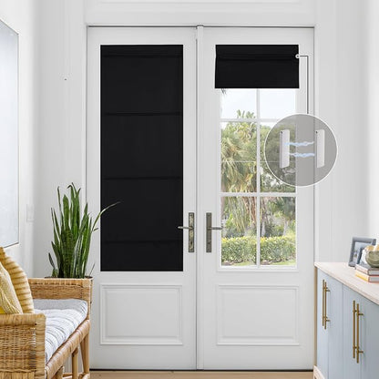 NICETOWN Black Magnetic Blackout Door Blind, No Drill Cordless Roman Shade | Front French Door Curtain for Window, Thermal Insulated Light Blocking Shades, Sidelight Glass, 24" W x 64" L, 1 Panel - Image 5