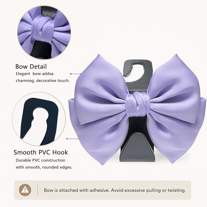 2-Pack Cute Bow Car Purse Hooks, Headrest Hangers, Light purple | Cute bow hooks keep purses and bags organized within reach while saving space; fits most car headrests - Image 4