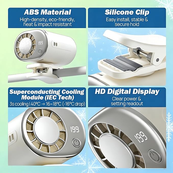 Car Clip on Air Conditioner Fan with Led Display 360° Rotation | 199-Speed Car Clip on Air Conditioner Fan, 16°C Semi-Conductor Cooling, for Vehicle, Office, Outdoor Use - Image 7