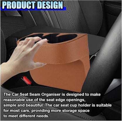 ZIMISI Car Cup Holder, Leather Front Console Gap Filler Organizer (Brown) | Car Seat Gap Filler Storage Box, Multifunctional Car Cup Drink Holder, Coin Bucket, Cell Mobile Phone Holder - Image 3