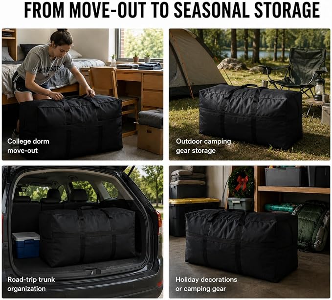 YiKitHom Extra Large Storage Canvas Duffle Bag with Zippers and Handles, Big Foldable Duffle Bag for Travel 60L - Image 7