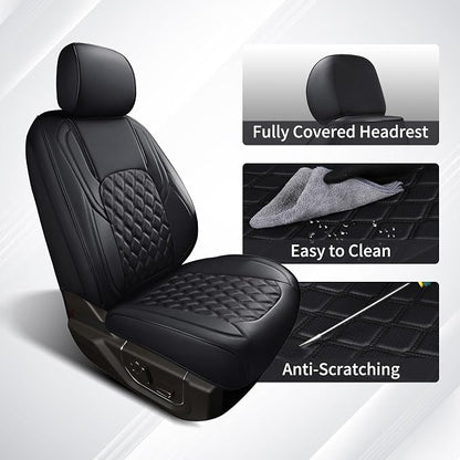 Huidasource Tacoma Front Seat Covers, Leather Car Seat Covers Custom Fit for Toyota Tacoma 2016-2023 2022 2021 Double & Crew Cab SR, SR5, Limited, TRD Pro, TRD Sport, Off-Road (Front Pair/Black) - Image 3