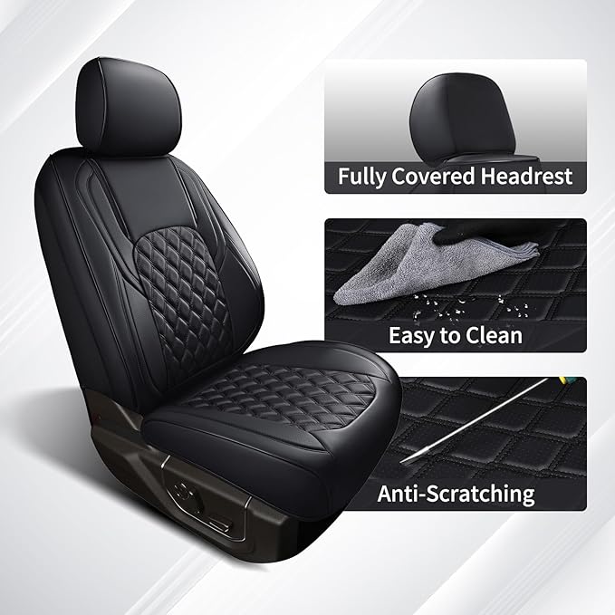 Huidasource 2007-2017 Wrangler JK Seat Covers 4 Door (Full Set/Black) | Waterproof Leather Custom Seat Cover, Front&Rear Seat Cushion Protector Fit for Jeep Wrangler JK 4-Door Sahara Sport Rubicon - Image 5