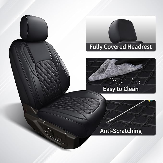 Huidasource Tacoma Seat Covers Full Set, Leather Pickup Truck Seat Cushion Cover Front & Rear Fit for 2016-2023 Double & Crew Cab Toyota Tacoma SR SR5 Limited TRD Sport/Pro/Off Road(Full Set/Black) - Image 4