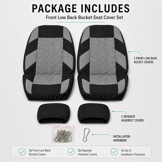 FH Group Front Set Premium Cloth Car Seat Covers for Low Back Car Seat with Removable Headrest, Universal Fit, Airbag Compatible Seat Cover for SUV, Sedan, Beige - Image 7