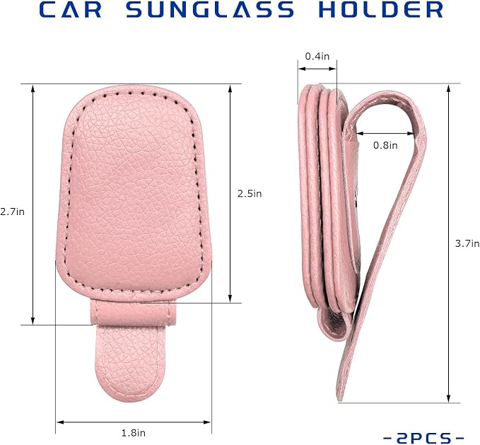 2 PCS Sunglass Holder for Car, Magnetic Leather Glasses Holder Auto Ticket Card Clip, Sun Visor Eyeglass Hanger Interior Accessories for Sedan Truck SUV, Car Accessories (Pink) - Image 2