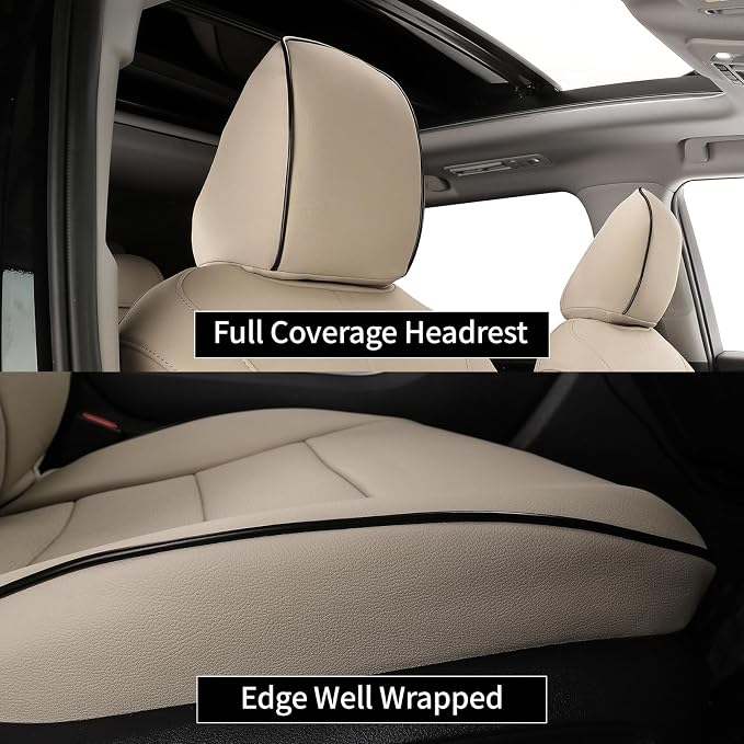 EKR Car Seat Covers for Toyota Camry 2018-2024 (Gas),Full Set | Custom Fit for Toyota Camry L/LE/SE 2018-2024 & SE Nightshade 2020-2024,Factory-Style Upgrade-Faux Leather(Beige) - Image 4