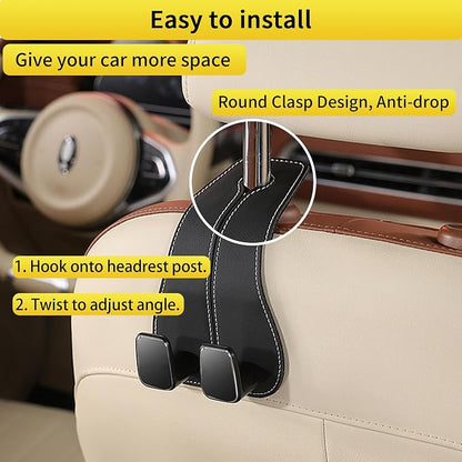 WEIHAO Wide Purse Hook for Car, Twin Hook Leather Car Headrest Hangers, Car Seat Back Storage Hook, Headrest Hooks Purse Bag Holder for Car Universal Fit Sedan Trucks SUVs Most Vehicles (Black-4PCS) - Image 5
