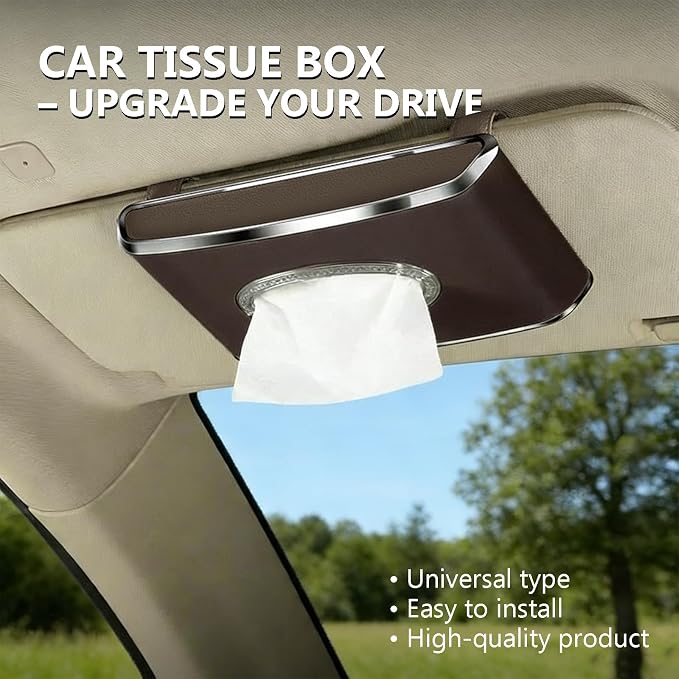 Faux Leather Car Tissue Box for Car Interior, Multi-Function Tissue Holder with Visor Clip, Armrest & Back Seat Napkin Organizer, Vehicle Tissue Dispenser Accessories (Brown Hanging) - Image 3
