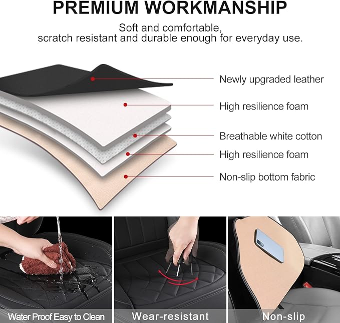 BEITK 1 Pack Waterproof Front Car Seat Cover for Car Truck SUV Black | PU Leather, Scratch-resistant, Sideless Design, Universal Fit, with Storage Pocket and Seat Belt Pad, Easy to Install - Image 3