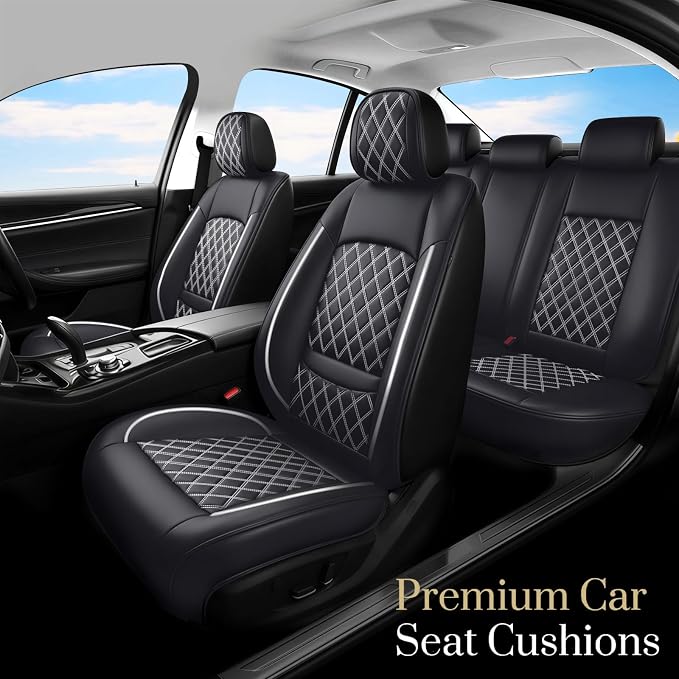 Fit for Prius Car Seat Covers Compatible with Toyota Prius 2001-2026 - Waterproof Breathable Leather Automotive Seat Cushions Protector,Airbag Compatible,Full Set 5 Seats(Whiteline) - Image 2