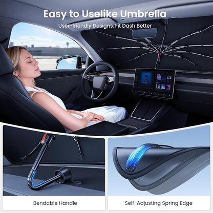 REEVAA Windshield Sun Shade Umbrella for Toyota, Land Rover, Mercedes, K15 | Stay Cool in Summer, 6-Layer Heat Defense Blocks Sun & Heat, Precision Fit for Toyota, Land Rover, Durable 22-Rib Frame - Image 4