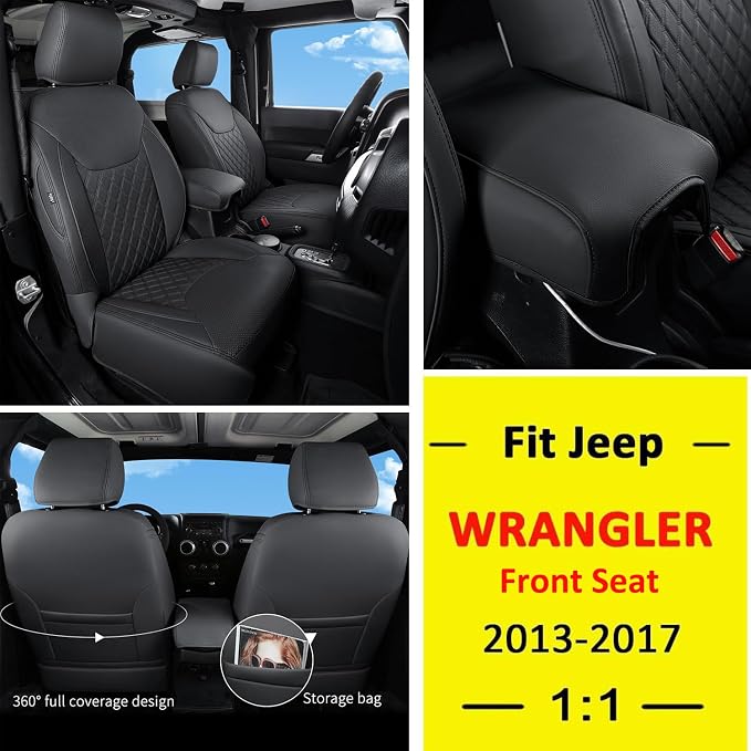 GIANT PANDA Wrangler JK Seat Covers Custom Fit for Jeep Wrangler,Premium Waterproof Faux Leather,2013 2014 2015 2016 2017 JK 2/4 Door Front (Black) - Image 2
