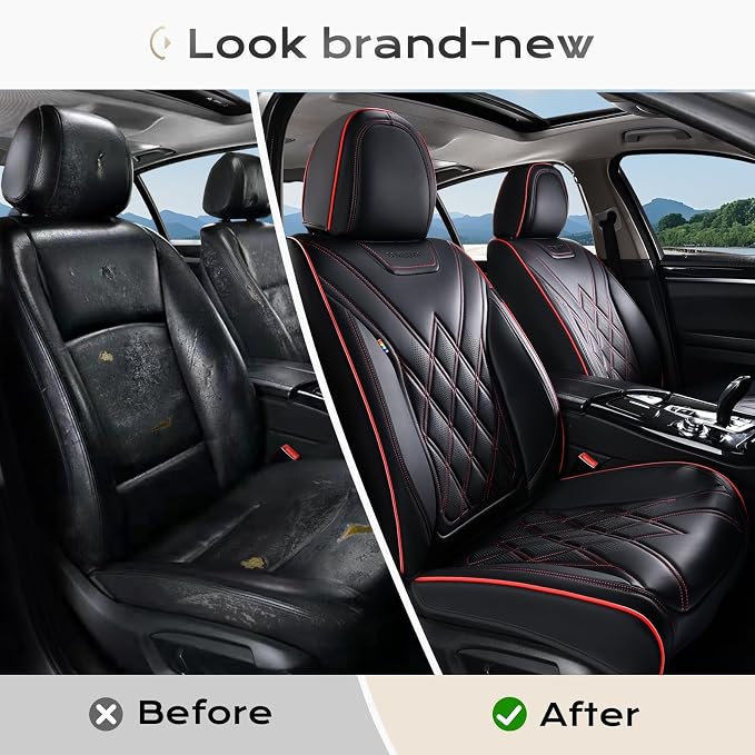 Coverado Car Seat Covers Full Set, Seat Covers for Cars, Front Seat Covers and Back Seat Cover Waterproof Leather Automotive Seat Cover, Universal Car Interior Protectors Cushion for Most Cars - Image 8