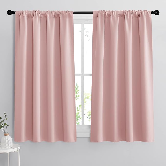 RYB HOME Small Window Curtains 45 inches Length for Kitchen Cafe Bathroom | Room Darkening Curtains & Drapes, Energy Saving, Thermal Insulated, For Kids Bedroom, W42 x L45, Peach Blush, 2 Panels by RYBHOME
