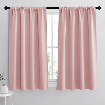RYB HOME Small Window Curtains 45 inches Length for Kitchen Cafe Bathroom | Room Darkening Curtains & Drapes, Energy Saving, Thermal Insulated, For Kids Bedroom, W42 x L45, Peach Blush, 2 Panels by RYBHOME