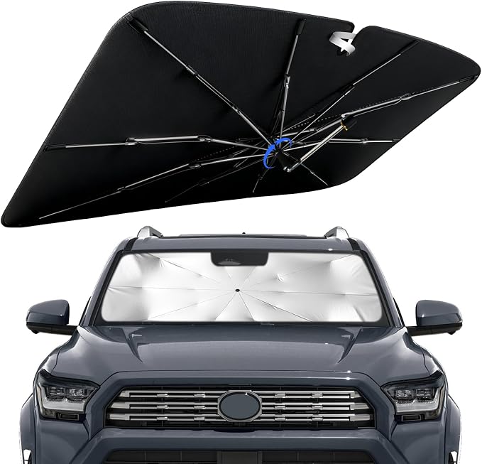 Windshield Sun Shade for Toyota 4Runner 2010-2026 with 360° Rotating Shaft | Custom Fit Umbrella Sunshade for UV Blocking, Interior Heat Protection, Easy Storage, UPF 50+ Cool Windshield Cover by Lonyaqui