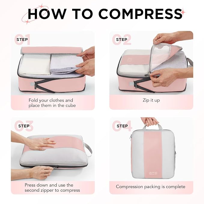 OlarHike 10-Pack Compression Packing Cubes for Travel Essentials,Compressible Expandable Packing Cubes for Suitcase,Luggage Garment Bags for Travel,Handy Helper for Organizing Clothes(Pink) - Image 3