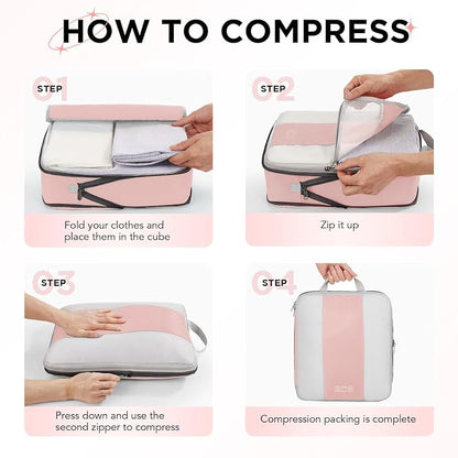 OlarHike 10-Pack Compression Packing Cubes for Travel Essentials,Compressible Expandable Packing Cubes for Suitcase,Luggage Garment Bags for Travel,Handy Helper for Organizing Clothes(Pink) - Image 3
