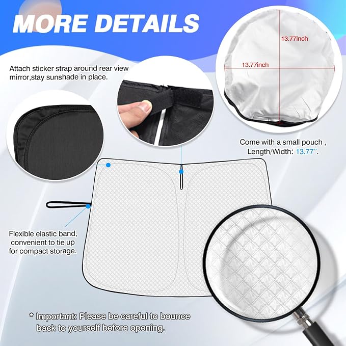Canvcle Windshield Sun Shade for Honda CR-V 2023-2025 2026 CRV Accessories Thicken 6-Layer Front Window Sunshade Cover Sun Visor Protector Foldable Block UV Rays Keep Vehicle Cool - Image 5