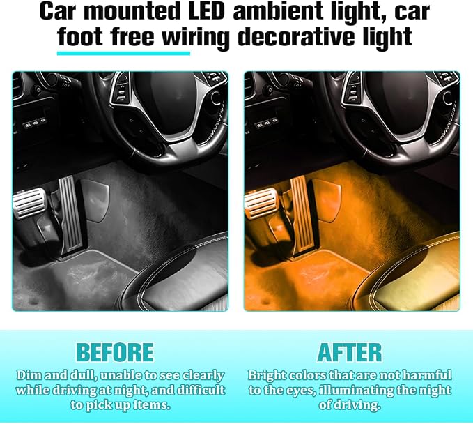 Car Interior LED Light, 4-in-1 USB Port Vehicle Under Dash Ambient Neon Lighting Decoration, Automotive Inside Foot Well Atmosphere Lamp, Universal Fit (Orange) - Image 5