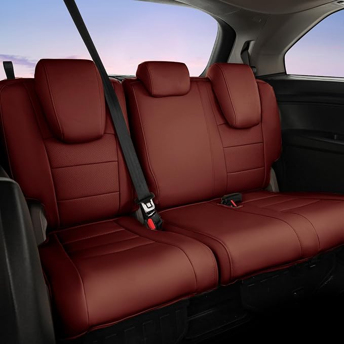 Full Set Car Seat Covers for Honda Odyssey 2018-2026,8-Seater,Faux Leather | for EX,EX-L,Elite,Touring,Sport,2nd Row 40/20/40 Split Seat,Luxury Waterproof Seat Protector,Fit Like A Glove(Wine Red) - Image 3