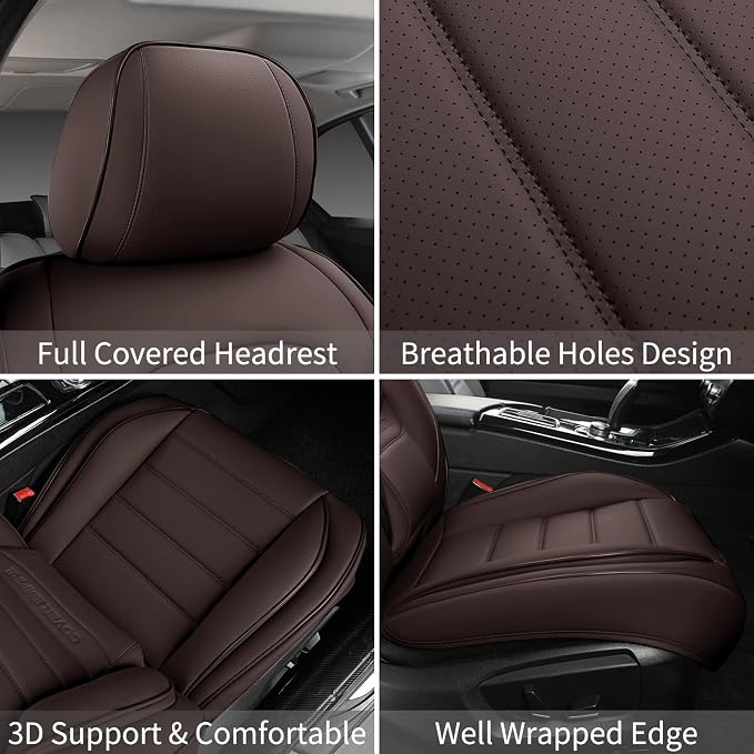Car Seat Covers Front Seats, 2Pcs Universal Faux Leather Front Seat Covers for Cars, Waterproof Automotive Seat Covers Breathable Seat Cover for Most Sedans, Trucks, SUV (Brown) - Image 4