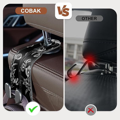 CoBak Purse Hook for Car - Universal Premium Stitched Leather and Aluminum-Magnesium Alloy Double Car Seat Back Storage Hook for Purses, Handbags, Bags (2 Pack),Floral Trace - Image 3