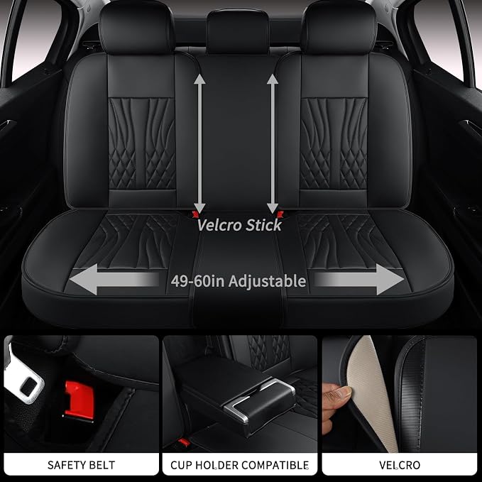 MINGBRON Leather Seat Covers,Car Seat Protector Waterproof,Seat Covers Full Set, Car Seat Protectors 5 Seats,Automotive Seat Covers Fit for Most Cars Black - Image 3