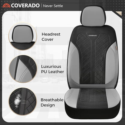 Coverado Leather Car Seat Cover for 2 Seats Front Seat Covers Waterproof Seat Covers 2-Pack Luxury Car Seat Protectors Universal Fit for Most Vehicles, SUV, Truck, Sedan - Image 3