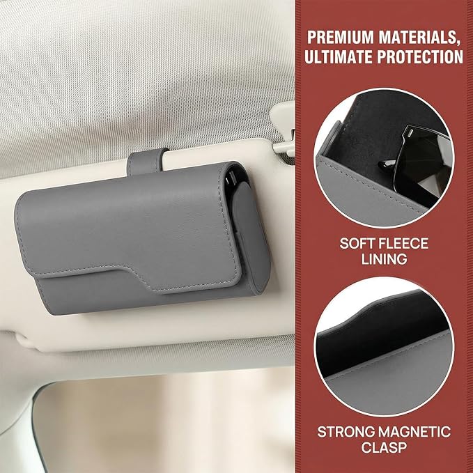 Sunglass Holder for Car Visor, Eyeglass Storage Case (Gray) | Vehicle Eyeglass Hanger Protective Storage Case, Automotive Interior Sun Visor Glasses Organizer Box, Universal Fit - Image 5