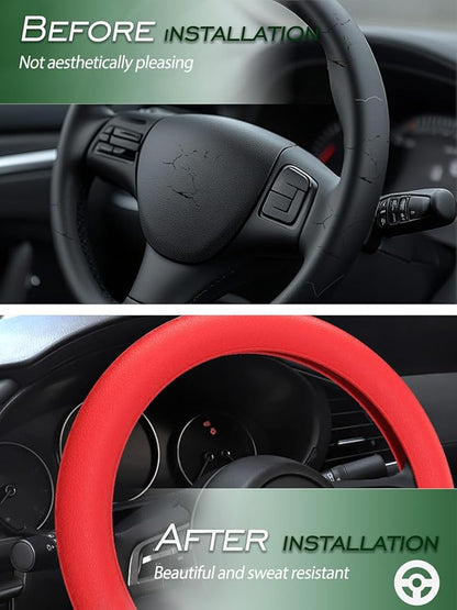 LRITER Car Steering Wheel Cover, Non-Slip Silicone Material, Red2PCS | Multiple Color Choices, Universal Auto Parts Steering Wheel Cover, Suitable for Most Cars - Image 4