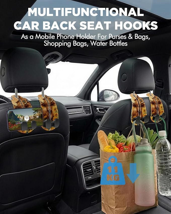 WOCOCN Purse Holder for Car, 2 Pack Heavy Duty Purse Hanger for Car, Bull | PU Leather Car Seat Hooks for Purses and Bags, Cute Floral Headrest Organizer for Handbags & Backpacks - Image 2