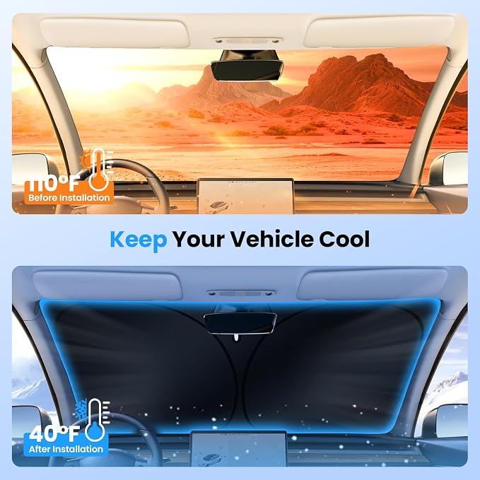 Canvcle Windshield Sun Shade for 2021-2025 2026 Genesis GV80 Accessories Upgraded Double-Layer Front Window Sunshade Cover Sun Visor Protector Foldable Block UV Rays Keep Vehicle Cool - Image 3