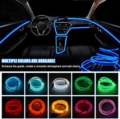 EL Wire Car LED Strip Lights, 16.5FT 5V USB Vehicle Ambient Lighting Kit with Fuse Protection, Automotive Interior Neon Decoration Lamp with 5mm Sewing Edge, Universal Fit (Blue) - Image 3