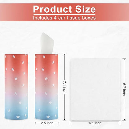SINGARO Car Tissue Holder, 4 Pack Car Cup Holder Facial Tissues with Travel Tissue Bag, Quick and Convenient Flower Combination Box(4 Canisters/200 Tissues) American Flag - Image 2