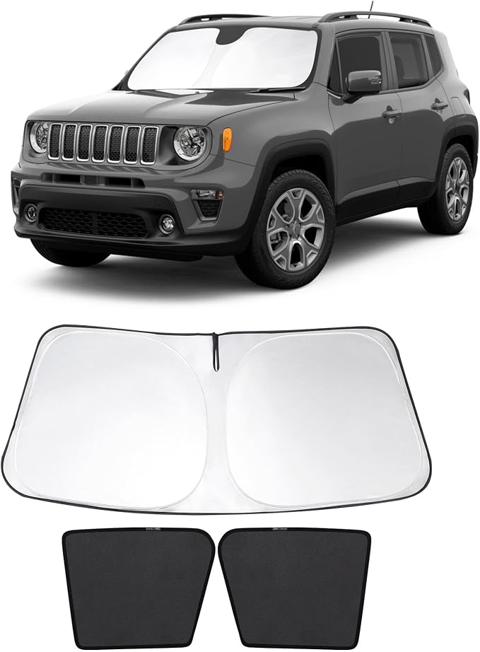 3PCS Car Window Shades Front Windshield Sun Shade Foldable Window Shade Custom Fit for 2016-2019 Jeep Renegade Accessories Car Shades for Front Windows Anti-UV Rays Block Heat by FannycCargoCover