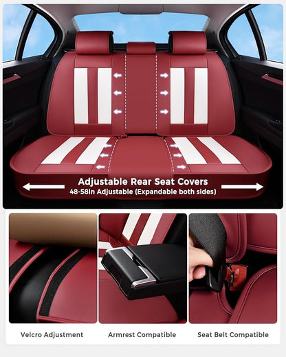 Huidasource Universal Car Seat Covers, Luxury Waterproof Faux Leather, Airbag Safe, Simple Installation, Stain Resistant, Ideal for Families and Pet Owners, Red & White - Image 3