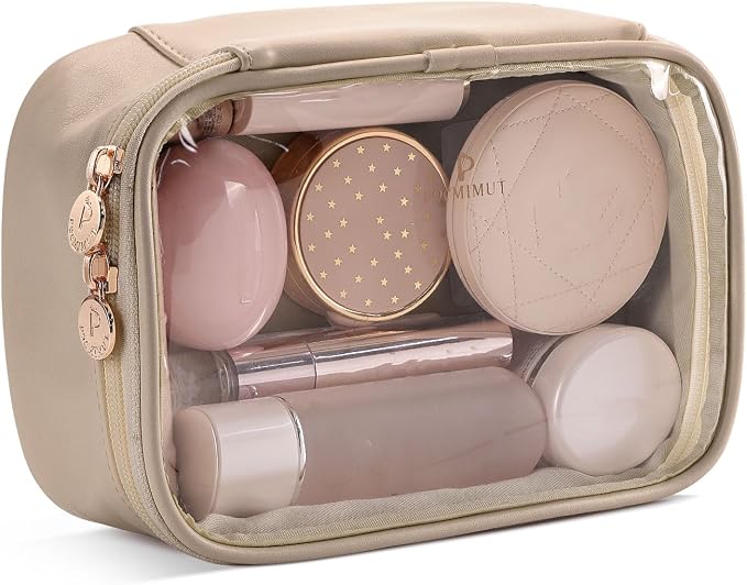 Makeup Bag,Small Makeup Pouch Clear Travel Cosmetic Bag Car Accessories Storage for Women,Travel Essentials Organizers,Apricot by Pocmimut