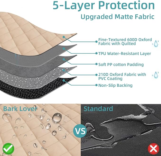 Bark Lover Dog Car Seat Cover for Back Seat,Armrest Compatible, Waterproof Backseat Protector, Nonslip Rear Seat Cover for Dogs & Kids, Universal Size Fits Cars Trucks SUVs (Beige) - Image 7