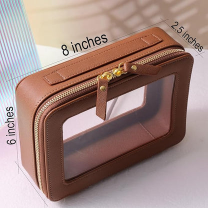 SANHECUN Toiletry bag waterproof cosmetic organizer with handle large opening for travelling car organizer (Brown) - Image 6