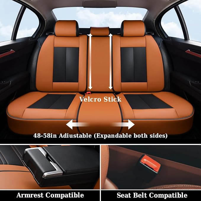 Coverado Car Seat Covers Full Set, Breathable Nappa Leather Seat Covers for Cars, Automotive Seat Covers, Waterproof Front and Back Car Seat Protector Universal Fit Most Cars(Brown&Black) - Image 2