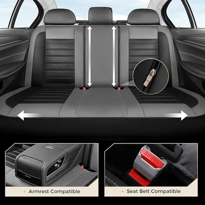 Coverado Car Seat Covers Full Set, Luxury Leather Car Seat Protector, Automotive Front and Rear Mesh Seat Covers, Full Set 5 Seats, Black Gray Seat Cushion for SUV Sedan Truck - Image 3