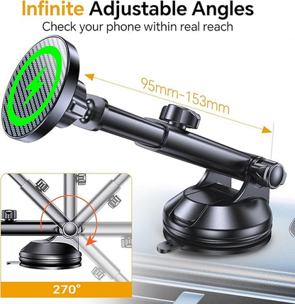Coolpow for MagSafe Car Mount Charger【Ultra Magnet】 Magnetic Phone Holders for Your Car Charger【Windshield+Vent+Dash】 Magnetic Wireless Car Phone Holder Charger Car Mount for iPhone 17 (Carbon Fiber) - Image 6