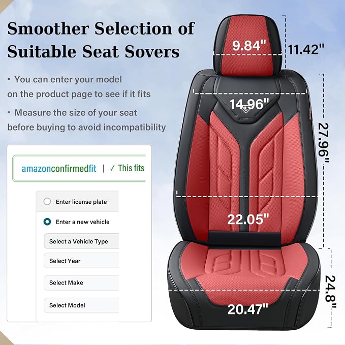 Coverado Car Seat Covers Full Set, Automotive Seat Covers Car Seat Protector Car Seat Cushion, Waterproof Leather Seat Covers for Cars, Universal Fit for Most Sedans SUV Pick-up Truck(Burgundy) - Image 6