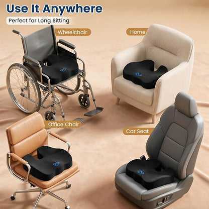 BlissTrends Memory Foam Seat Cushion for Office Chair & Car Seat, Black | Ergonomic Tailbone & Sciatica Support with Removable Velvet Cover for Pressure Relief and Long Sitting Comfort, 3.3" Thick - Image 6