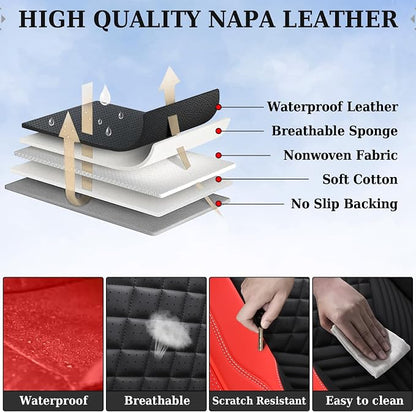 Coverado Front Seat Covers, 2 Pack Waterproof Seat Covers for Cars, Luxury Leather Seat Cushions, Front and Rear Seat Protectors, Auto Seat Covers Fit for Most Vehicles(Black&Red) - Image 4